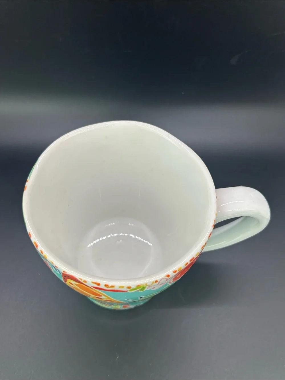 Vintage Pier 1 Colorful Butterfly Floral Ceramic Mug Cup Turquoise Background